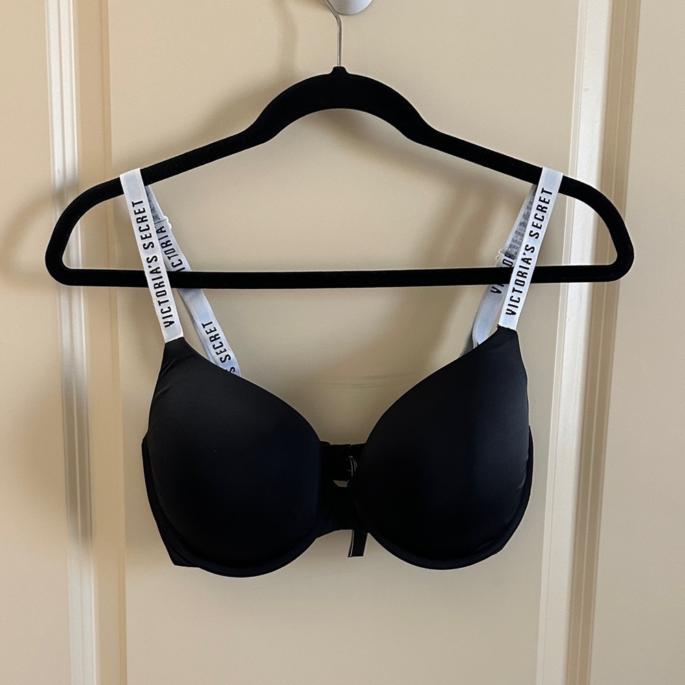 Victoria's Secret Black Bra with White Logo Straps